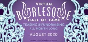 Banner for 2020 Virtual Burlesque Hall of Fame Weekender, featuring purple background and rhinestoned crowns