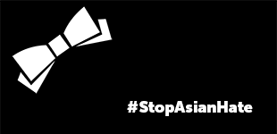 White bow on black background with text reading #StopAsianHate